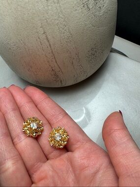 18ct Brazilian Gold Filled Cubic Zirconia Crystal Stud Earrings